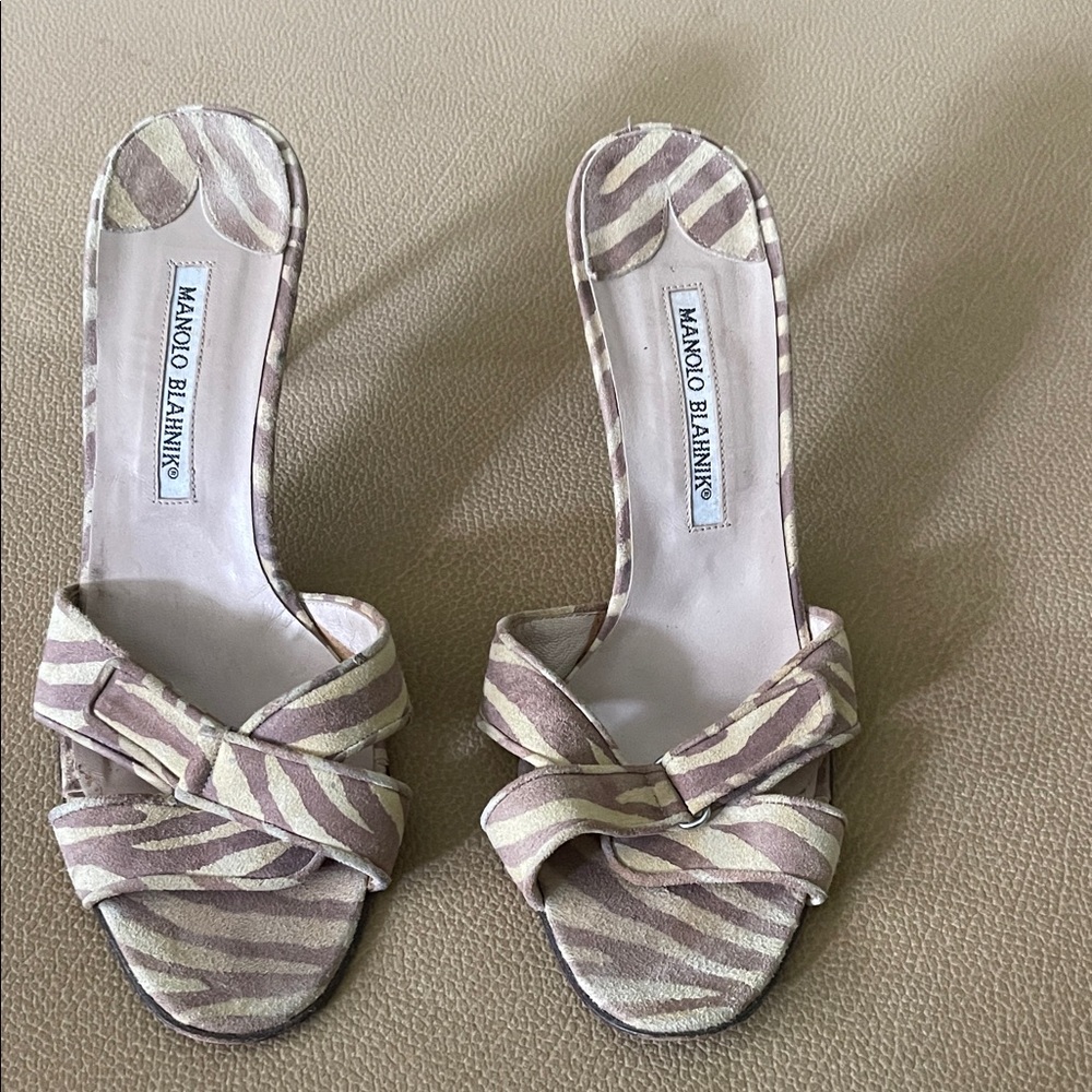 Manolo Blahnik Cream and Brown Zebra Heels